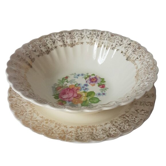 AMERICAN LIMOGES La MARR KS542 22K Gold Filigree Floral Platter & Bowl & Plate - Picture 8 of 16